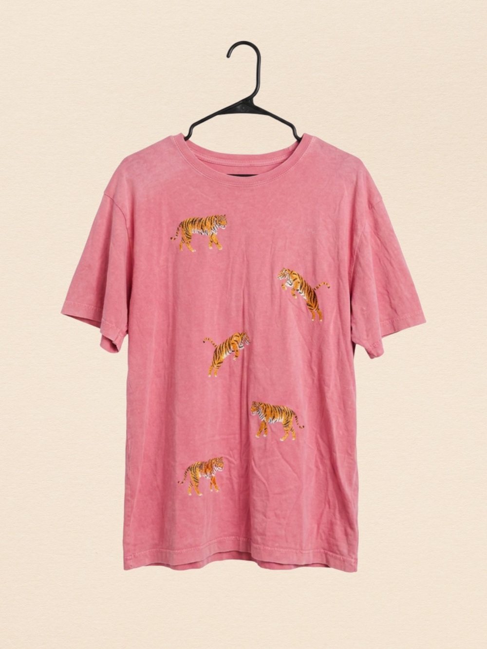 Women's Pink Short Sleeve Tee with Tiger Motif